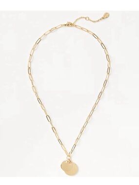 Gold Paperclip Chain Necklace with Double Disc Pendant - Women Jewelry